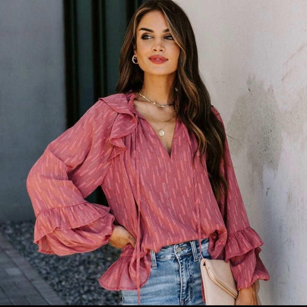 Vici Lips Of An Angel Textured Shimmer Blouse Ruffle Top